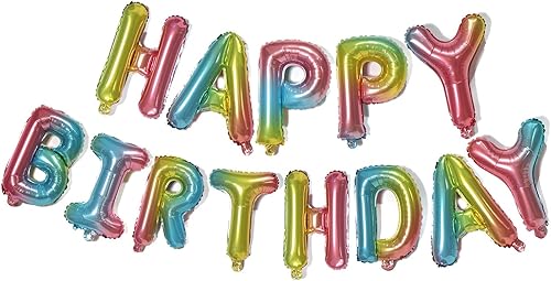 Cartel de globos de feliz cumpleaños arcoíris, letrero de letras de papel de aluminio de Mylar de 16 pulgadas, globos reutilizables para mujeres,