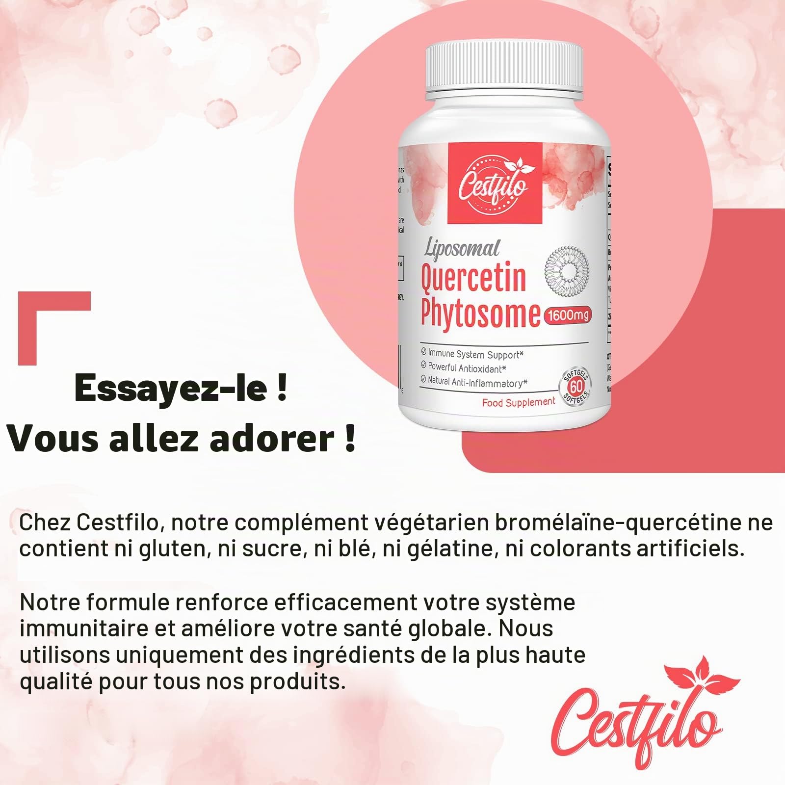 Liposomale Quercétine Phytosome 1600mg Softgels avec Bromélaïne, Supplément Antioxydant, 60 Gélules (60 unité (Lot de 2))