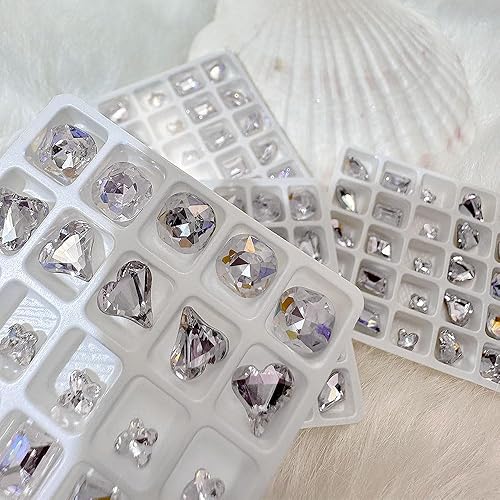 Miniatura 4 de Dornail 25 piezas de diamantes de imitación blancos transparentes de mariposa para uñas, corazón rectangular, gemas de uñas 3D, múltiples formas