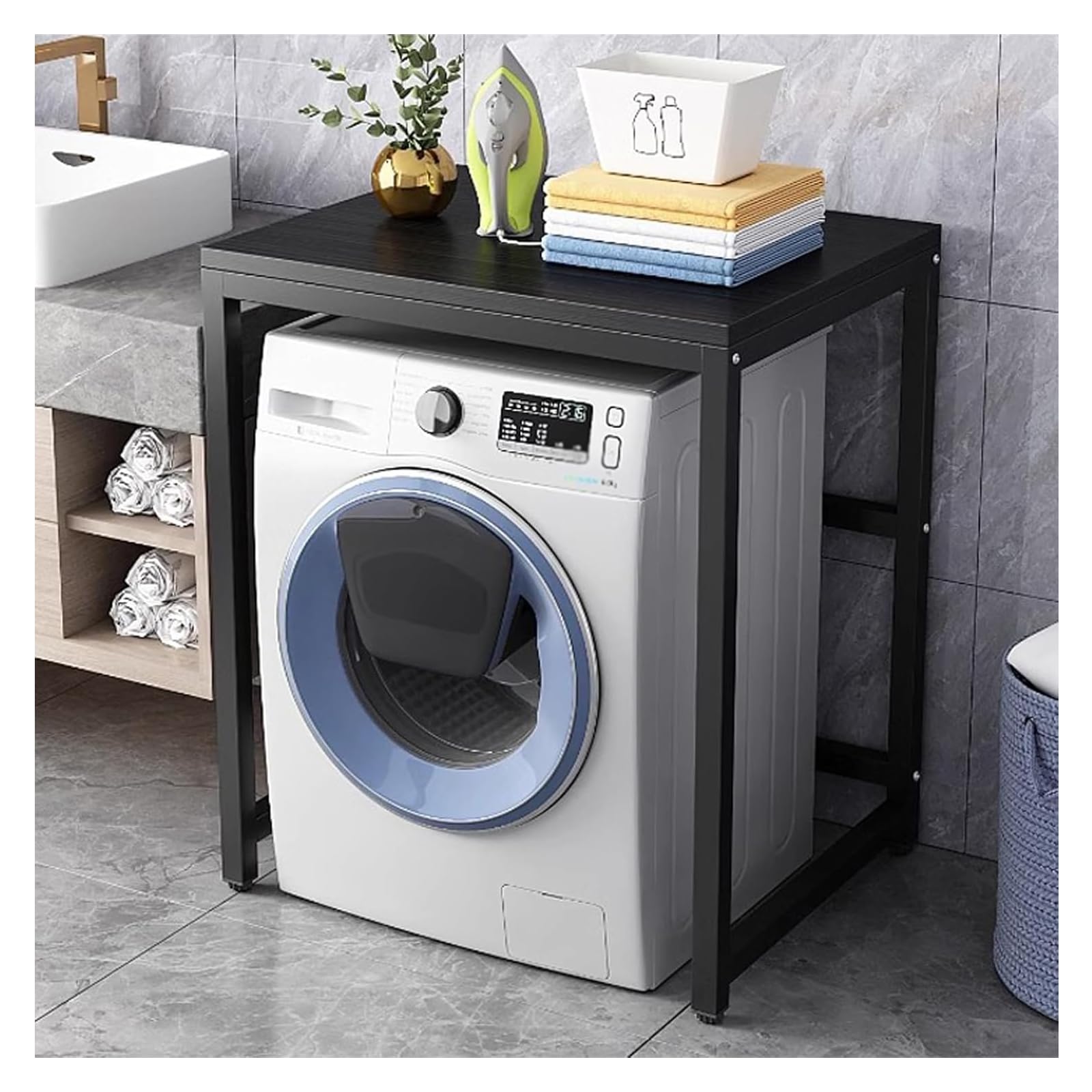 Pobbycrafm Washing Machine Stacking Kits Stacking Kit For Washer And Dryer Tumble Dryer Stand Washer Dryer Countertop Washing Machine Shelf Black