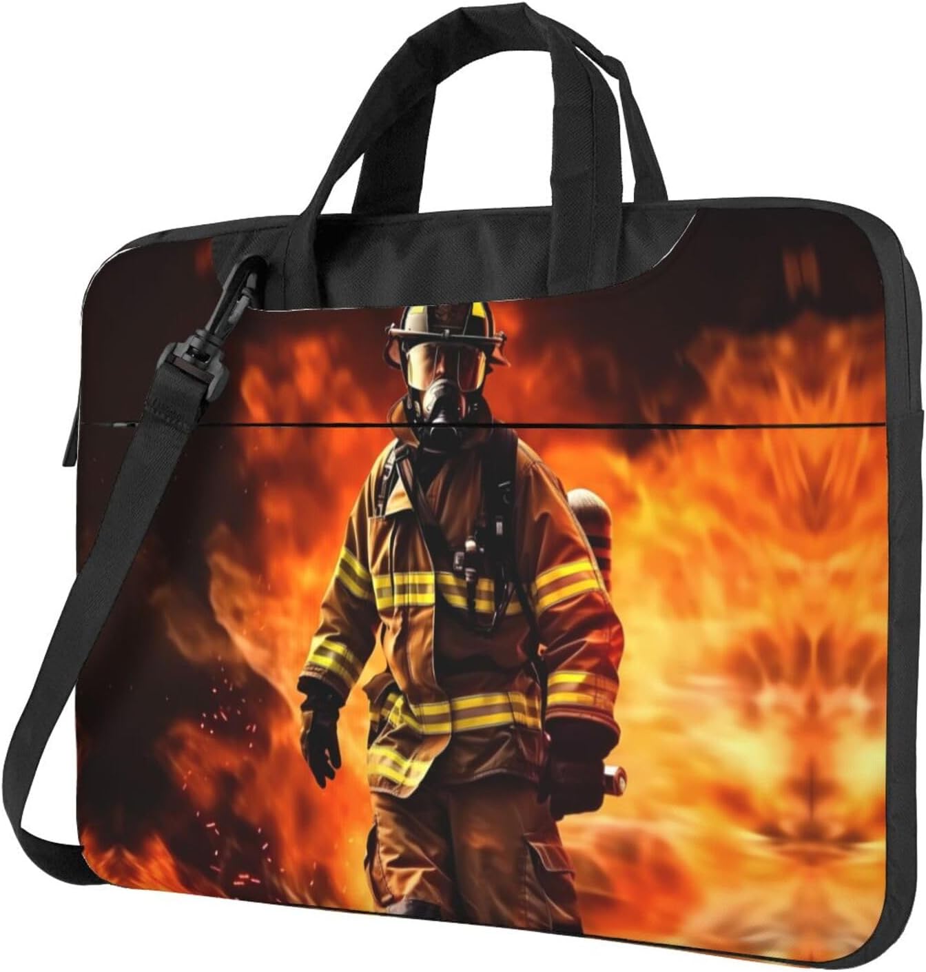 JCAKES Firefighter Fireman Flame Print Laptop Bag Removable Shoulder Strap Laptop Bag Portable Computer Bag