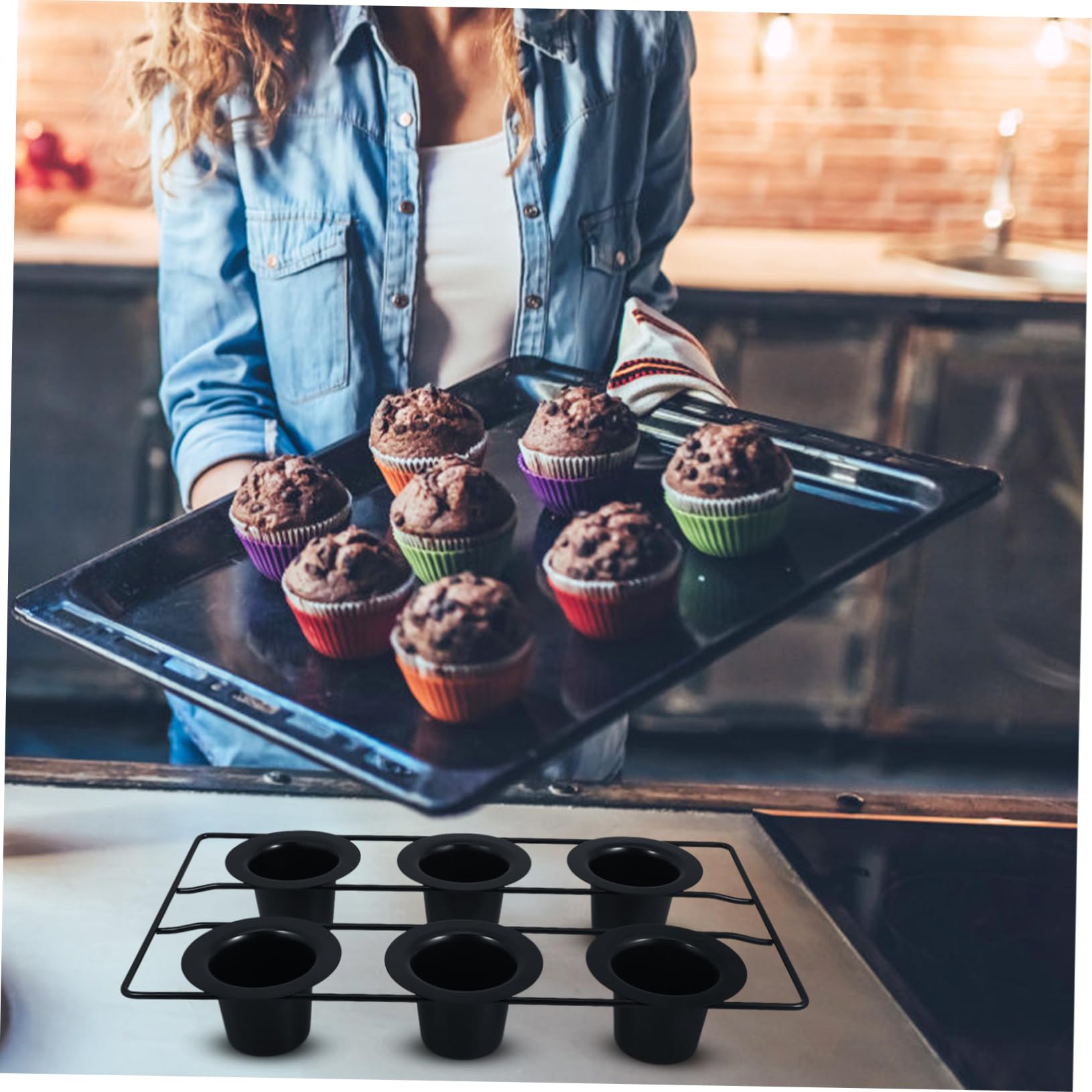 Moule à Muffins et Cupcakes en Acier au Carbone Noir 6 Cavités
