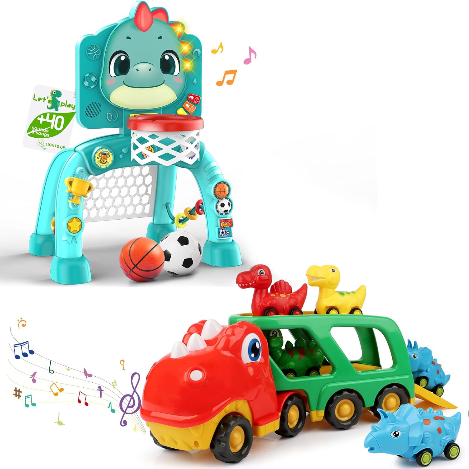 Nicmore Dinosaur Kids Sports Play Toy Bundle with Toddler Toys Car Dinosaur Truck for Boys