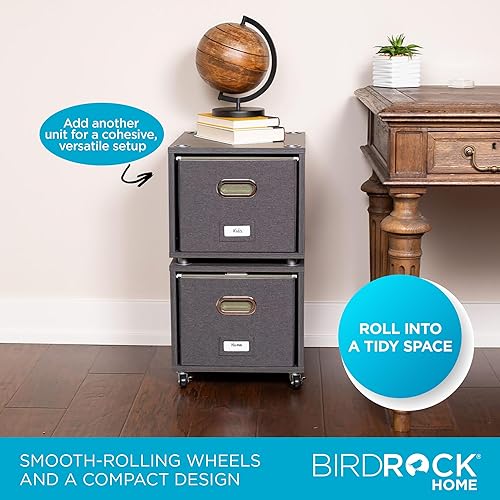 Vista 5 de BIRDROCK HOME Archivador rodante – Estante de almacenamiento decorativo con cubos extraíbles, asas y ruedas – Organiza archivos, libros, juguetes