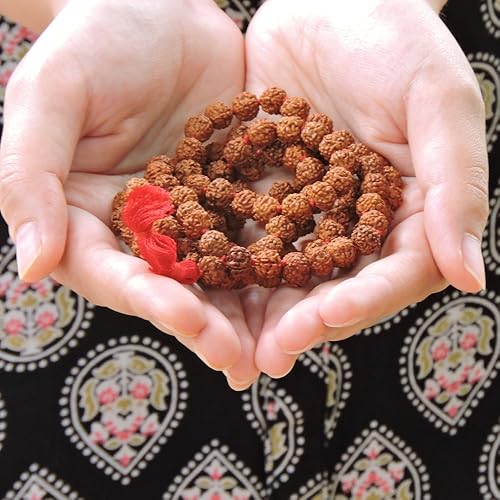 Miniatura 5 de Rudraksha Mala Knoted orgánico 5 caras Panchmukhi con 108  1 cuentas tamaño de cuentas de 0315-0354in para meditación de Japa
