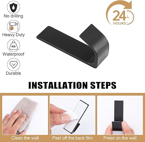 Miniatura 2 de Ganchos adhesivos resistentes, paquete de 6 ganchos de pared para colgar abrigos, batas, toallas, ganchos para colgar en la pared, ganchos para
