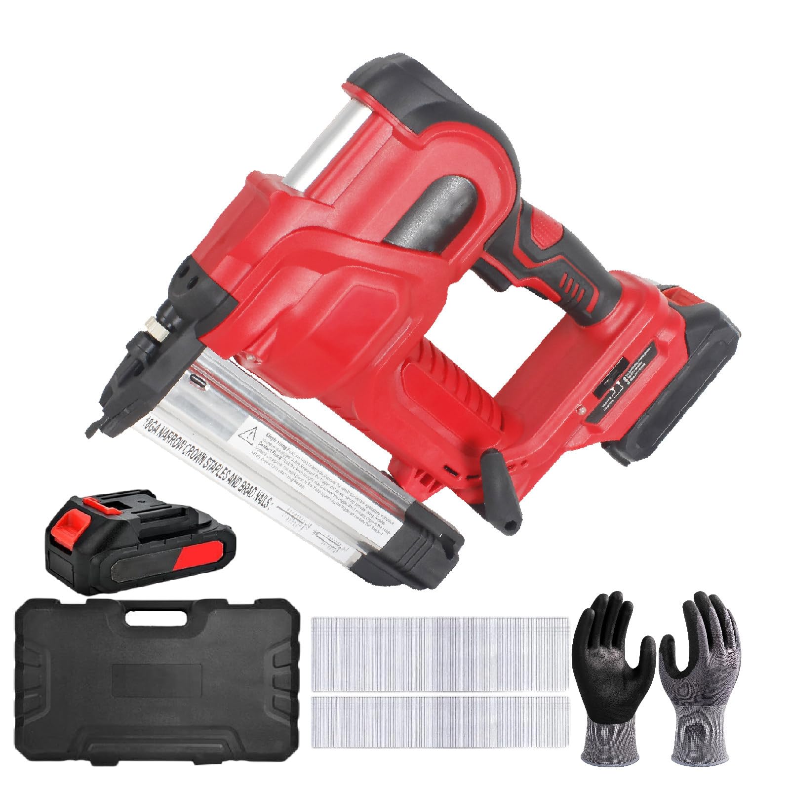 Clavadora Inalámbrica 2 En 1, Clavadora Eléctrica, Profundidad Ajustable, Clavo En Forma De U/Clavo Recto, 60-100 Clavos/Minuto, Indicador Led, con Guantes, 1 Batería Y 400 Clavos,Red