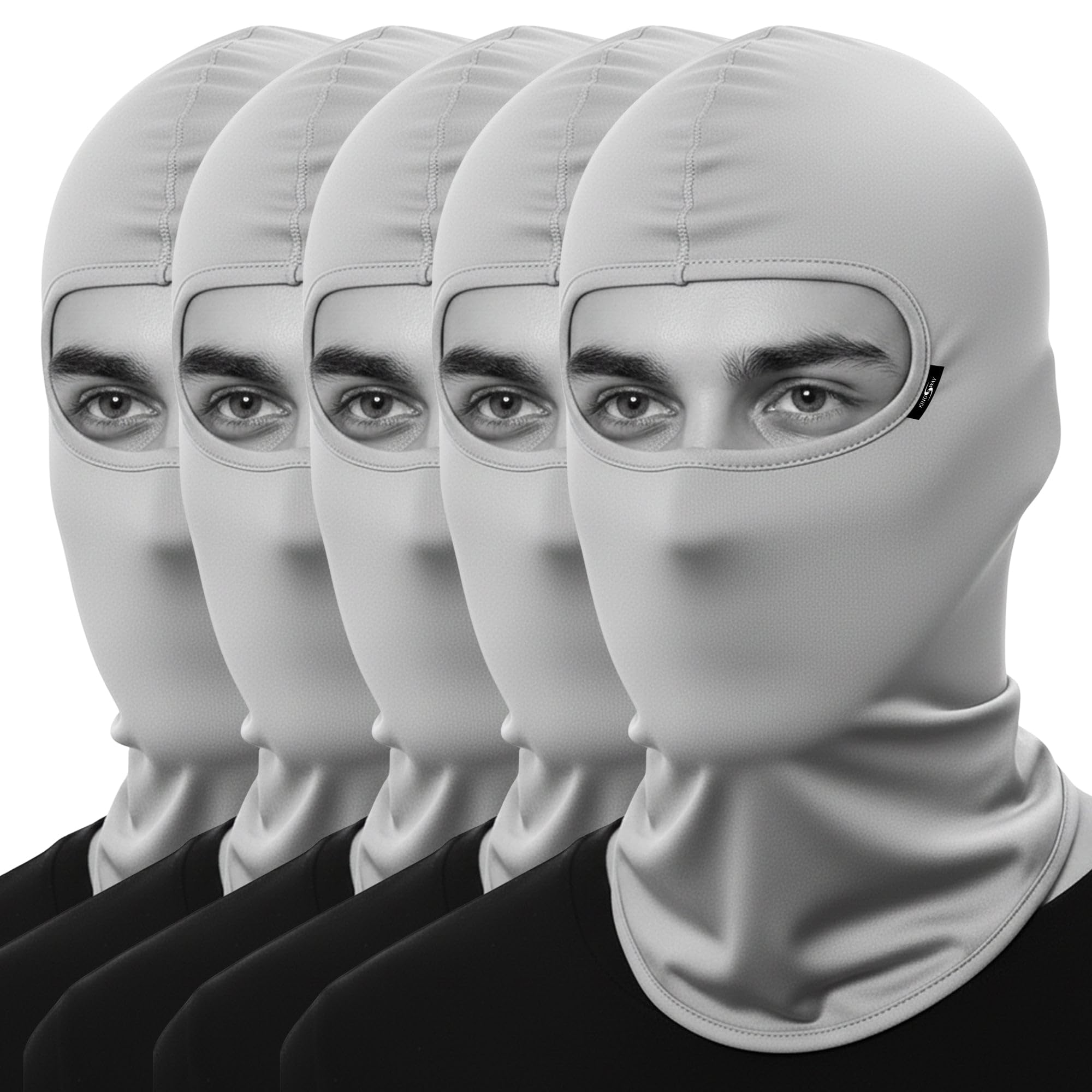 Kingsway Reg Balaclava for Bikers | Full Face Mask Motorcycle Helmet Liner for Men and Women | Free Size | UV & Dust Protection | 4-Way Stretch Quick Dry | Sweat Absorbing | Light Grey | Pack of 5