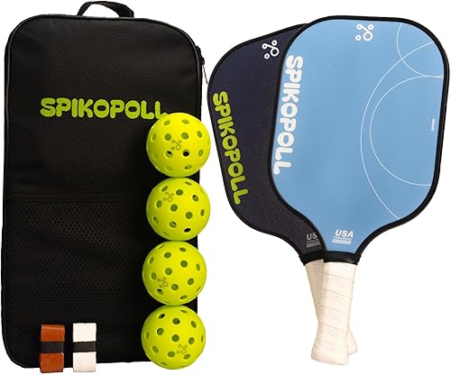 SPI New by SPIKOPOLL - Juego de 2 palas de pickleball aprobadas por Estados Unidos, ligeras y duraderas, raquetas de pickleball de fibra de vidrio