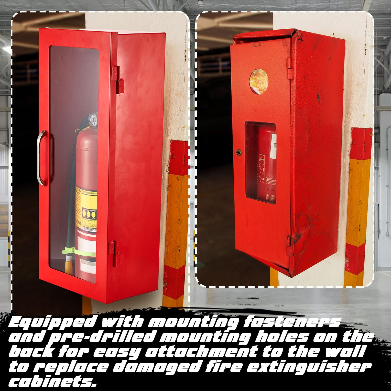 Zonon Extintor de incendios de pared y montaje en superficie, 24-3/4 pulgadas de alto x 10-1/4 pulgadas de ancho x 6-3/4 pulgadas de profundidad, caja de extintor de incendios rojo con asa para