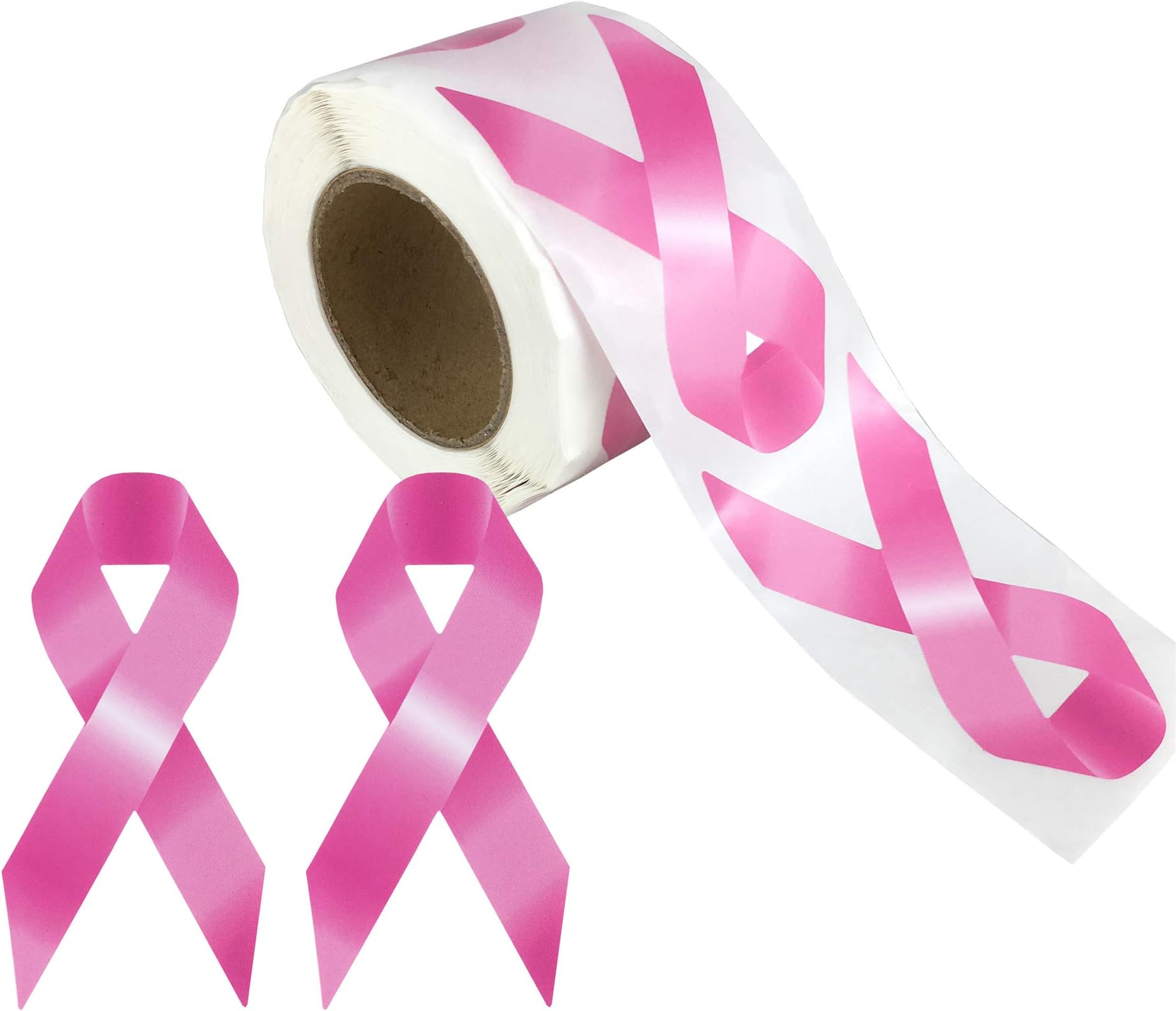 250 pcs Breast Cancer Awareness Pink Ribbon Stickers Roll, 3 x 1 1/2 Inches