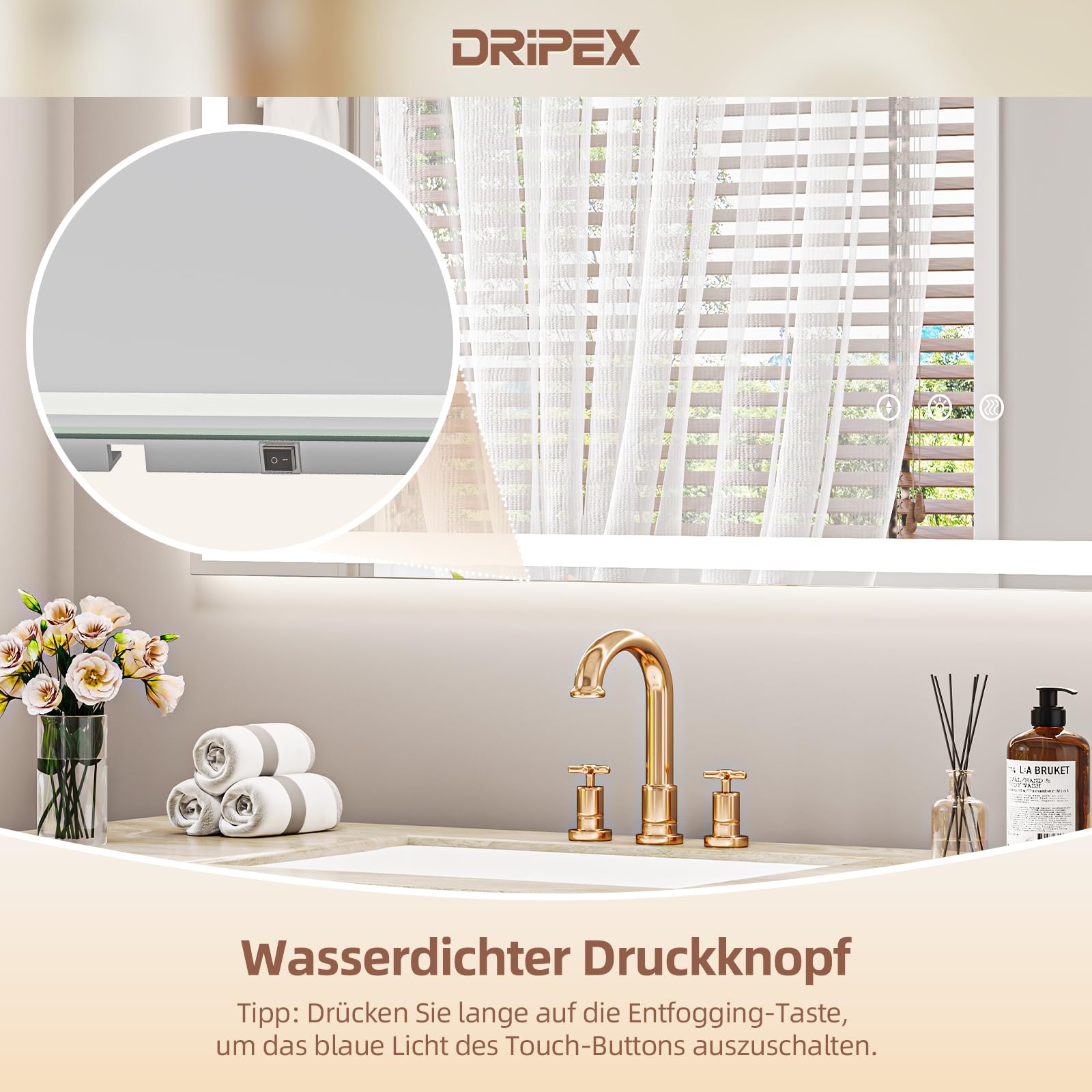 Badezimmerspiegel Led Badspiegel, Speicherfunktion, Touch-Schalter, Druckknopf, Dimmbar, 3 Lichtfarbe Einstellbare Spiegel Bad mit Beleuchtung, Badspiegel mit Wandspiegel, Beschlagfrei 60x100 cm
