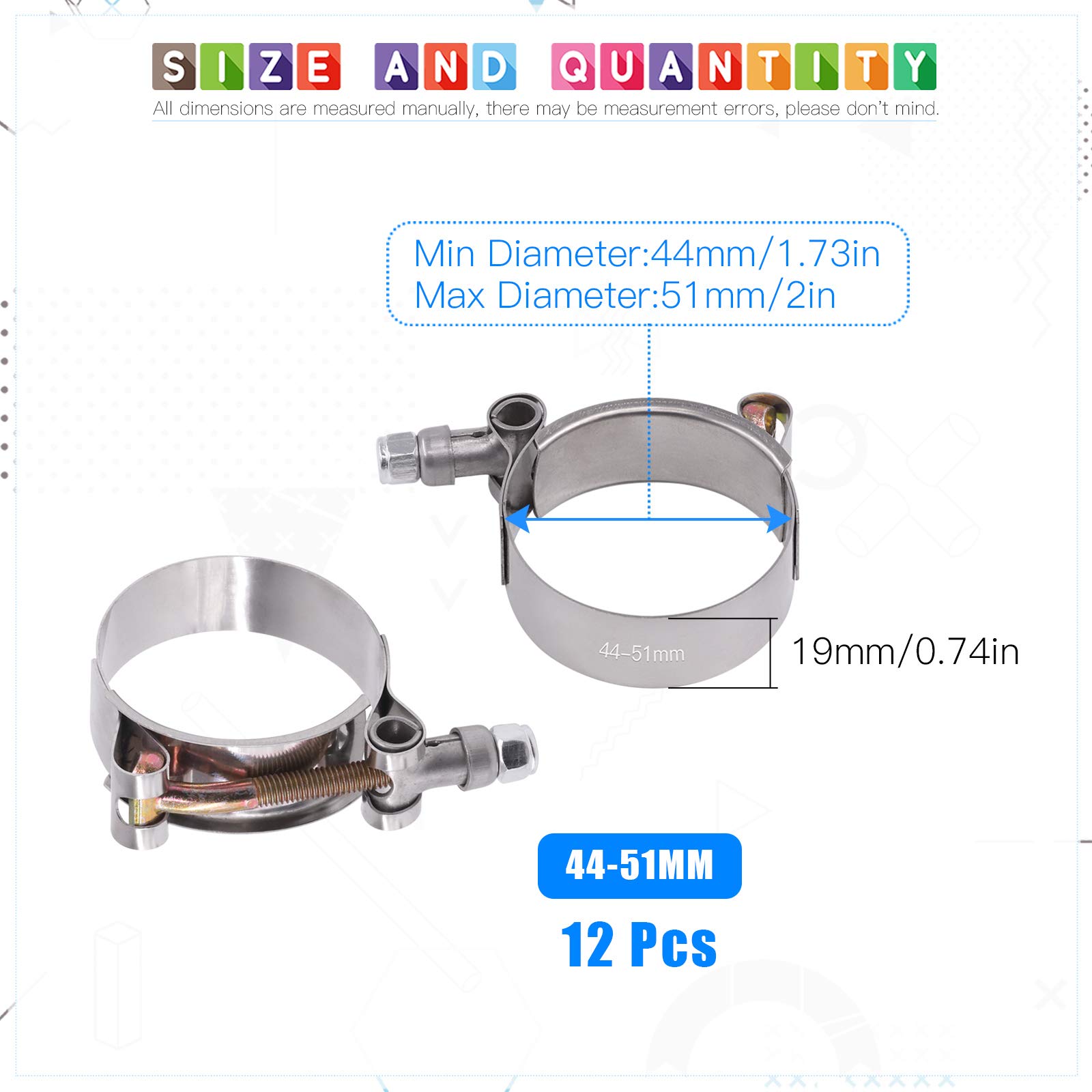 10 Stück T-Bolzen Schlauchklemmen Edelstahl – Federbelastet, Für 44–51 Mm Schläuche – Turbo, Ladeluftkühler