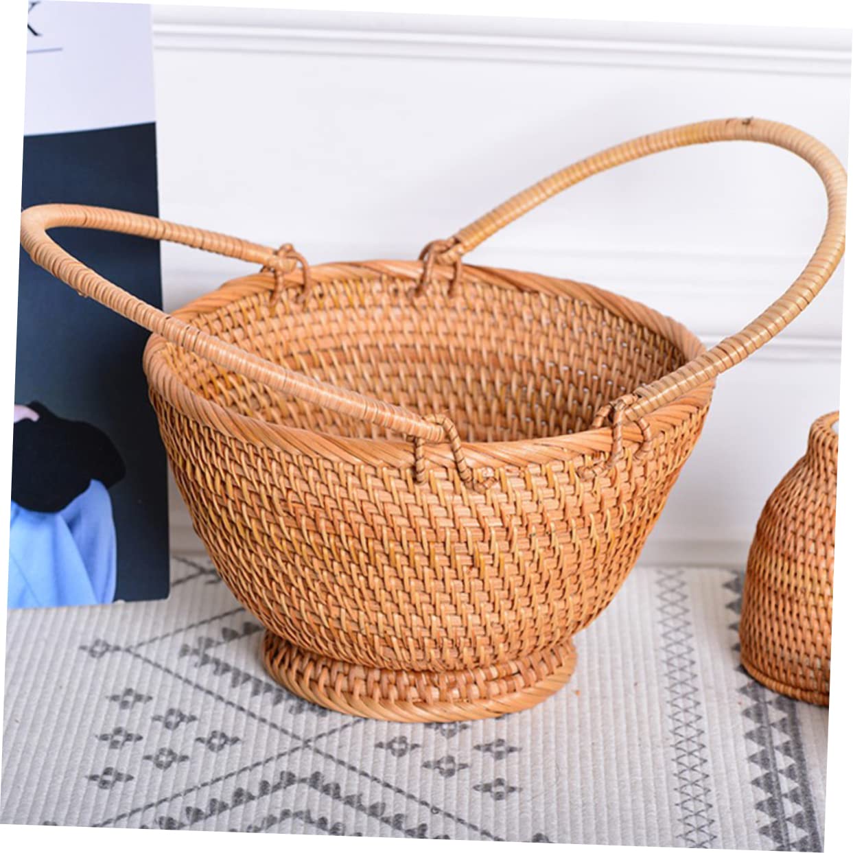 Cabilock Cesta De Rattan Tejida Para Picnic y Almacenamiento Portátil Para Frutas y Flores Para Familiar y Actividades