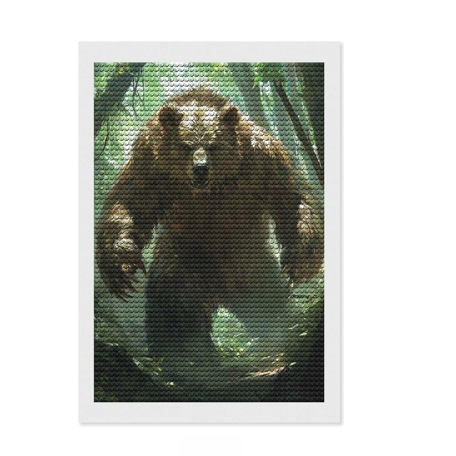 Junmoney Grizzly Bear in Forest Round Drill Diamond Painting 8"x12", for Adults, Stress Relief Craft, Artistic Hobby, Aesthetic Room Decor