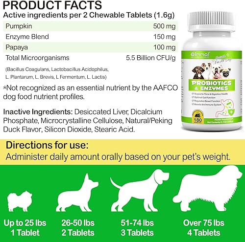 Miniatura 9 de Suplemento de probióticos para perros - Enzimas digestivas con prebióticos para la salud intestinal - Anti diarrea, apoyo intestinal e inmunidad -