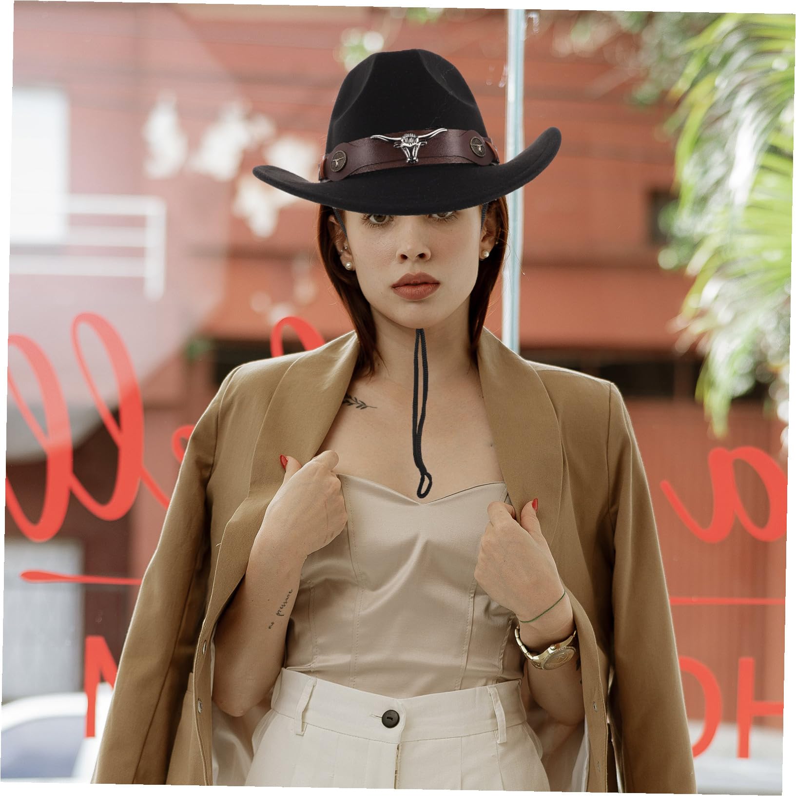 4pezzi Cappello Western Uomo Fibbia Regolabile Cappello Cowboy Unisex per Stagione Calda e Festival Realizzato in Morbido