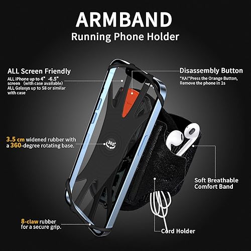 Miniatura 5 de Soporte de teléfono para correr, correa de muñeca de teléfono con rotación de 360 y desmontable, compatible con iPhone 161513XR, para Samsung y más,