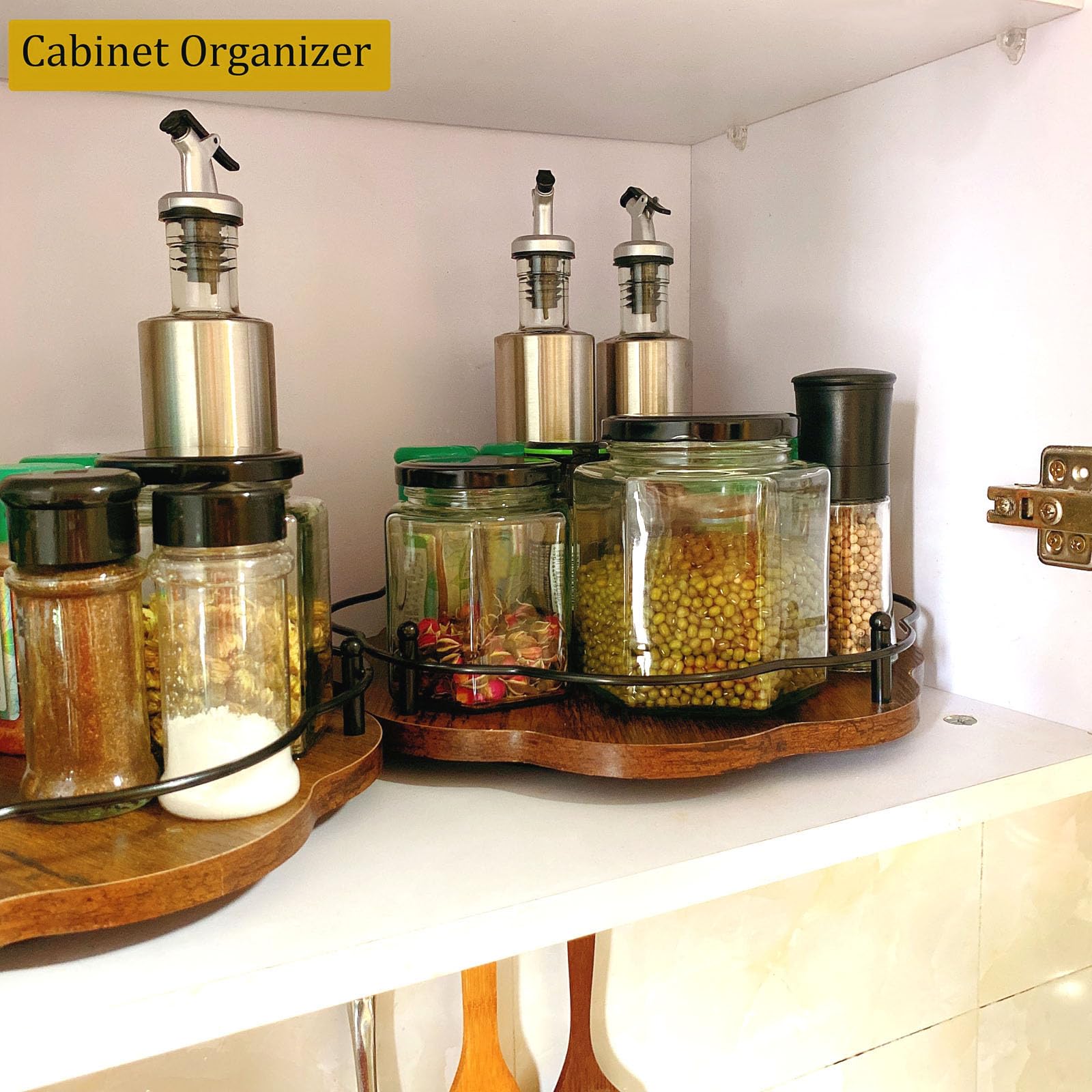 Lazy Susan Drehteller Organizer - 30CM/12 Drehbares Gewürzregal aus Holz Kaffeestation Arbeitsplatten Gewürzregal Kaffee Caddy für Küche Kühlschrank Schrank Badezimmer Waschtisch