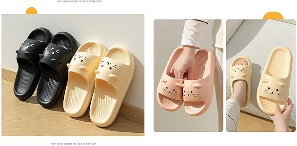 Amazon | [Pupule holomua] レディース ネコ 顔 サンダル 猫 スリッパ