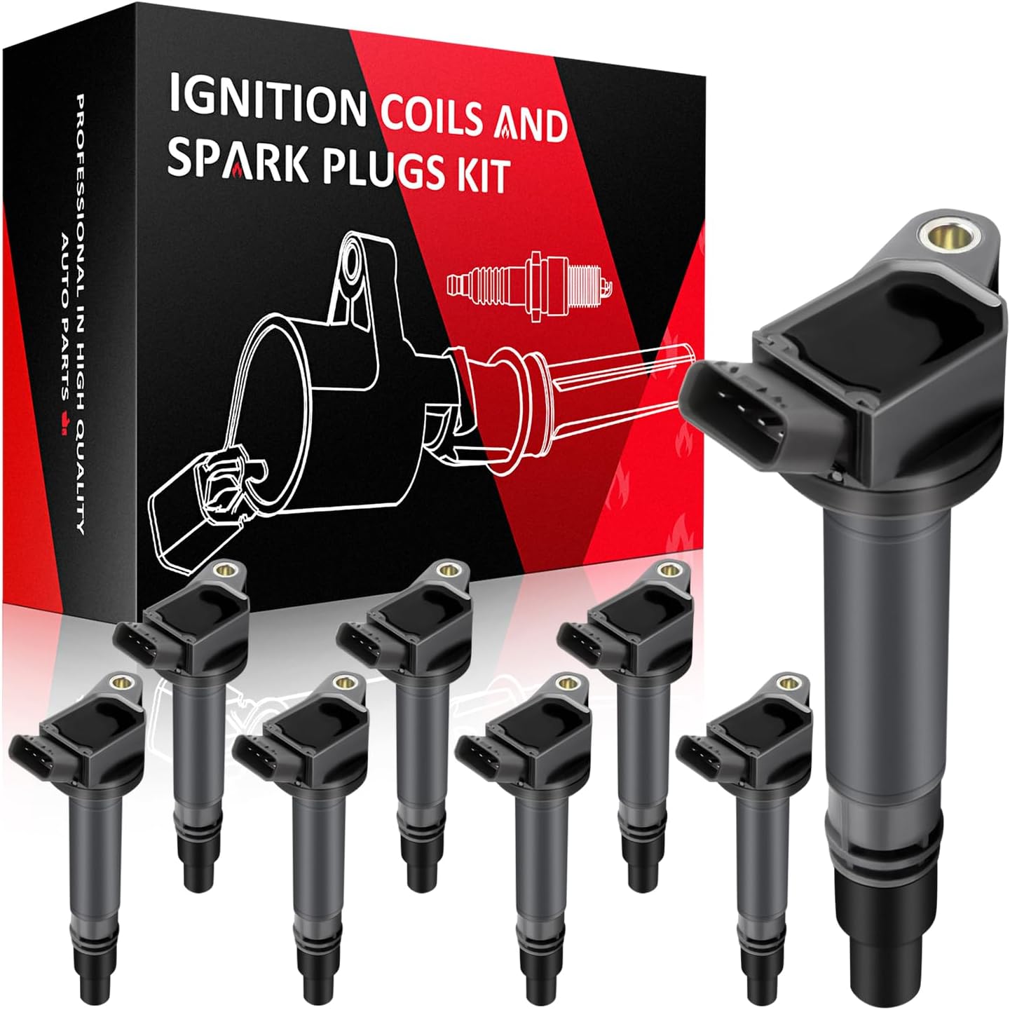 SCITOO Ignition Coils fit for Toyota Tundra 5.7L 2007-2016 for Tundra 4.6L 2010-2016 for Sequoia 5.7L 2008-2016 for ES300h 2.5L 2013-2016 UF507 8pcs Ignition Coils