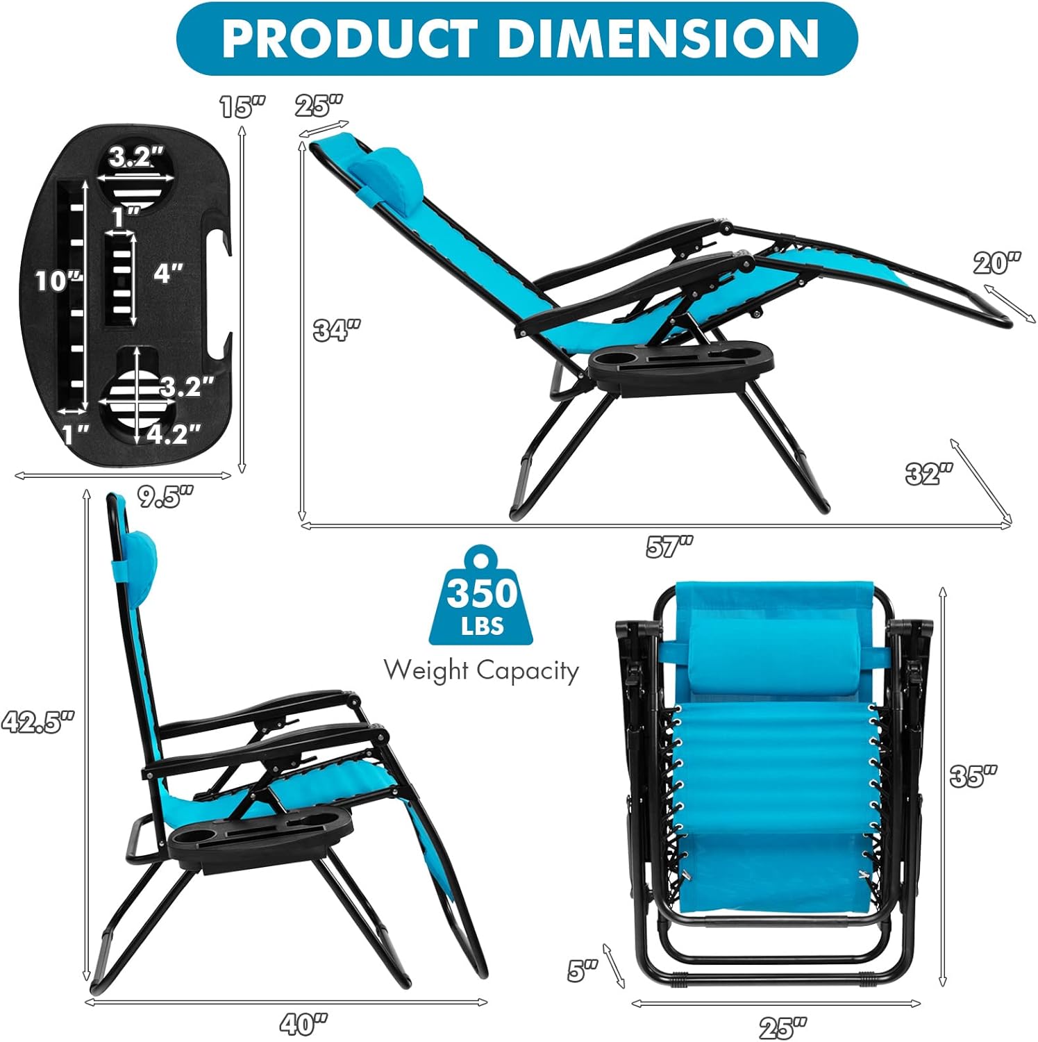 Giantex 2 PCS Zero Gravity Chair, Outdoor Chaise Lounge with Cup Holder, Patio Folding Chairs Recliner for Yard Pool Lawn Balcony, Blue