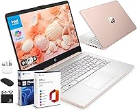 HP 14 Laptop Intel Celeron N4500, 16GB RAM, 628GB Storage, Win 11 Pro, MS Office, AI Copilot, Wi-Fi 6, Rose Gold w/ Accessories