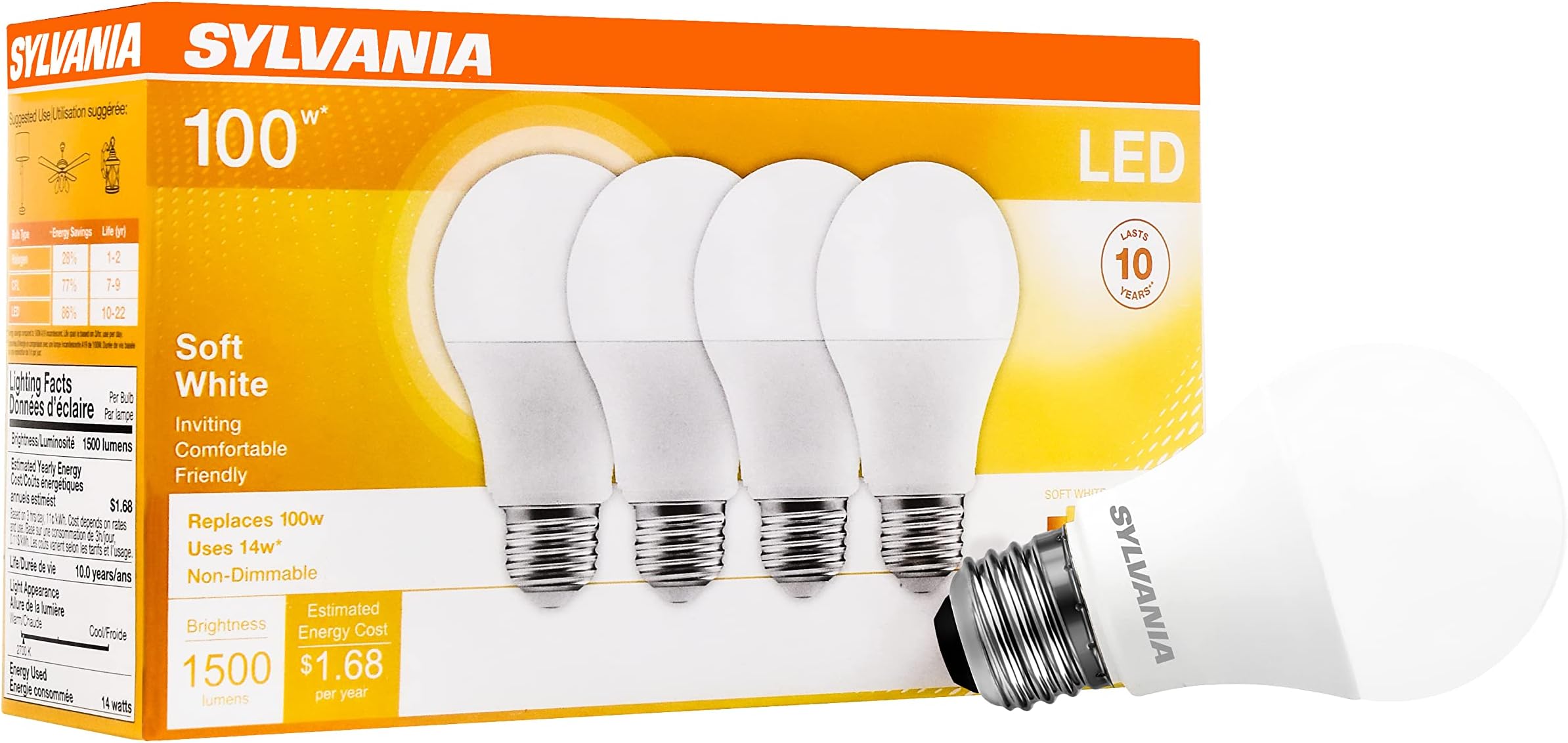 LED A19 100W Soft White 4 Pack