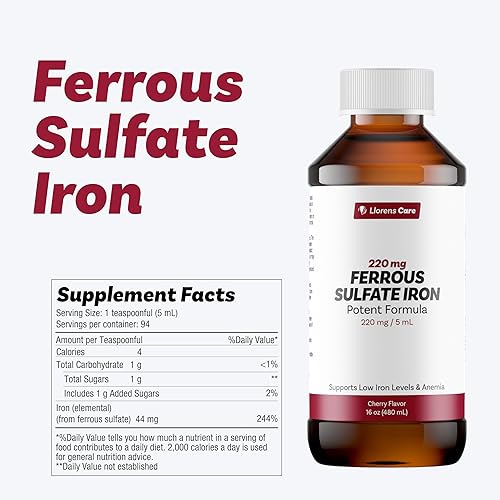 Miniatura 2 de Suplemento de hierro líquido de sulfato ferroso para adultos por Llorens Care – 220 mg en 0.2 fl oz suplemento de complejo de hierro para anemia