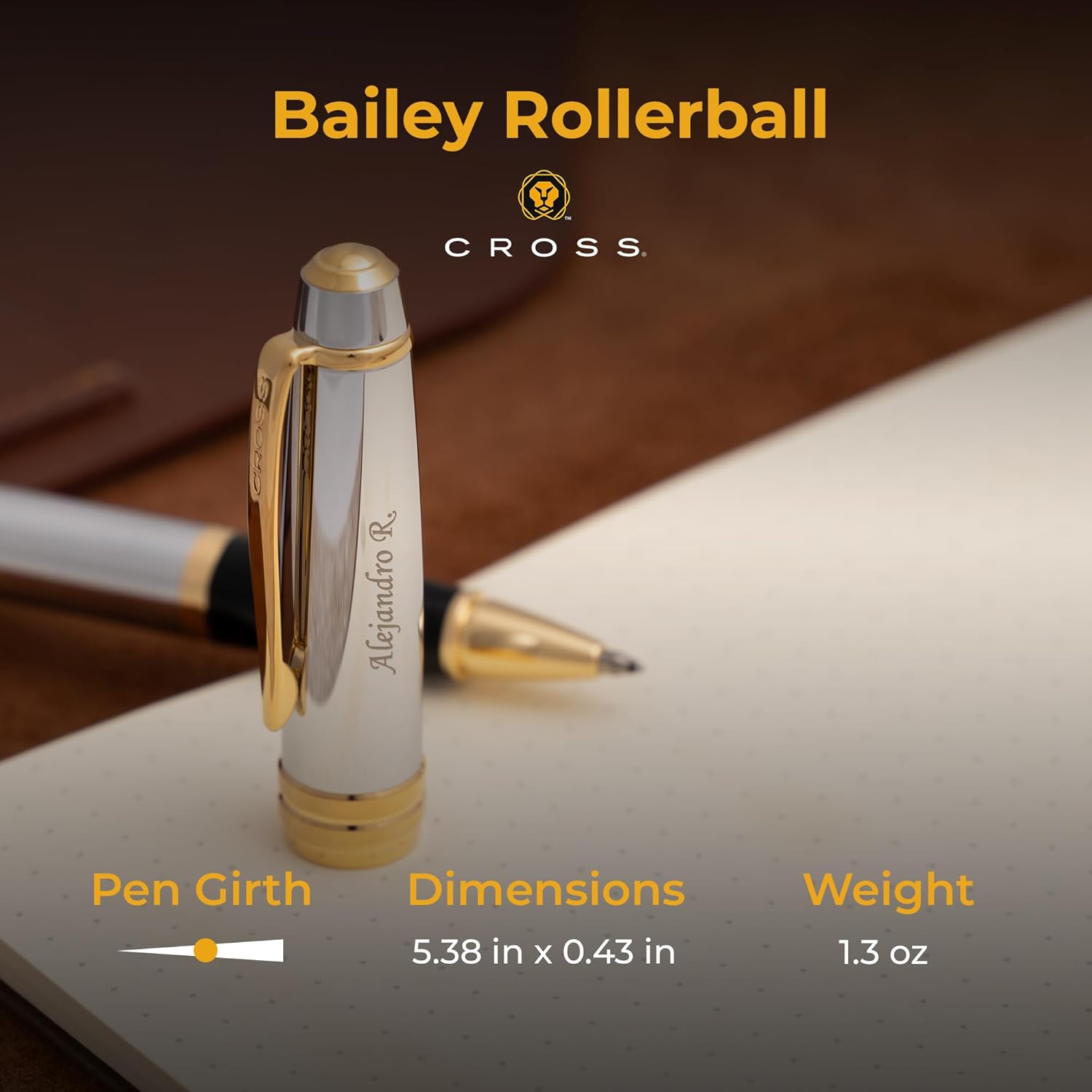 Personalized Cross Bailey Medalist Rollerball Pen | Chrome with Gold Trim | Custom Engraved Pen for Men and Women | New Job and Retirement Celebrations | Professionals and Executives