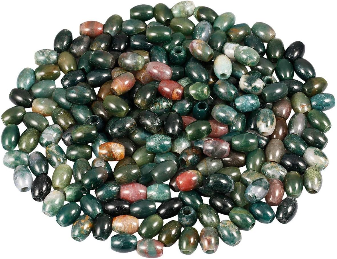 Nupuyai Pack of 2 Indian Agate & Picture Jasper Large Hole Stone Loose Beads for Jewelry Making, Polished Rondelle European Beads fit Bracelet, Total 60 PCS