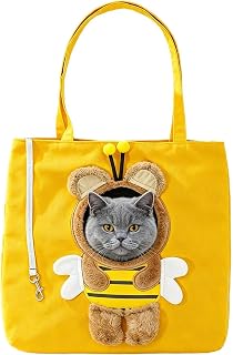 Pet Canvas Carrier Bag, Cat Carrier Tote Bag with Cute Animal Head Hole | 15.75x15.75 Inches Breathable Canvas Pet Shoulder Carrier, Head-Out Design with Adjustable Neck Opening, Pet Travel Tote
