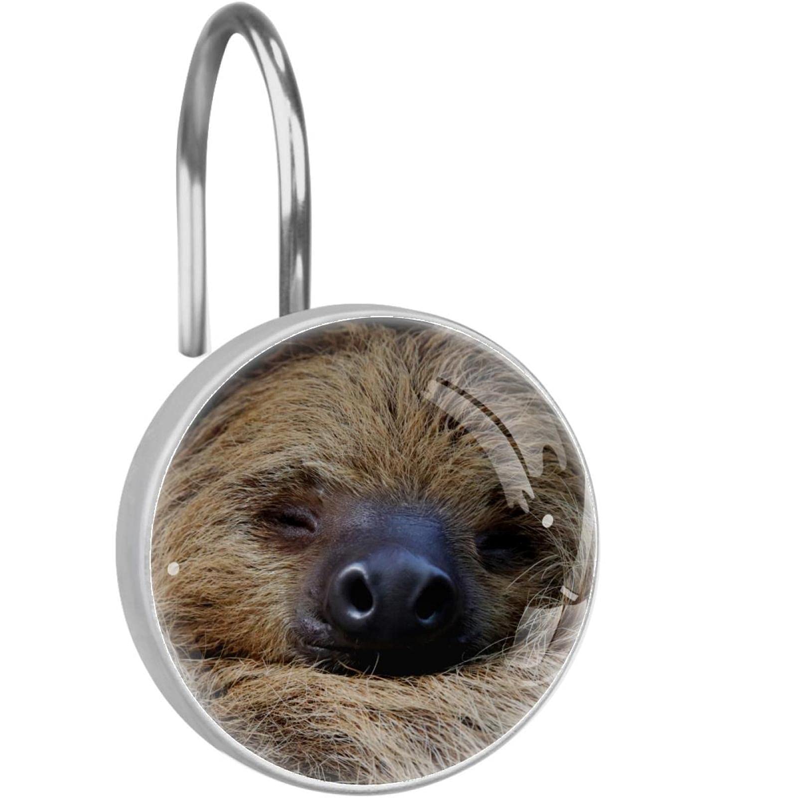 Crochets de rideau de douche paresseux animal en acier inoxydable x12