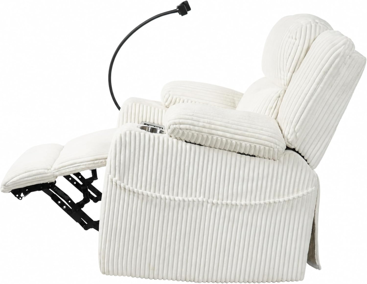 ERYE Power Reclining Chair Corduroy Upholstered Nursery Armchair,Glider Rocker Swivel Recliner W/Vibration Heat,USB-C Ports,Cupholder,Hidden Storage & Adjustable Headrest