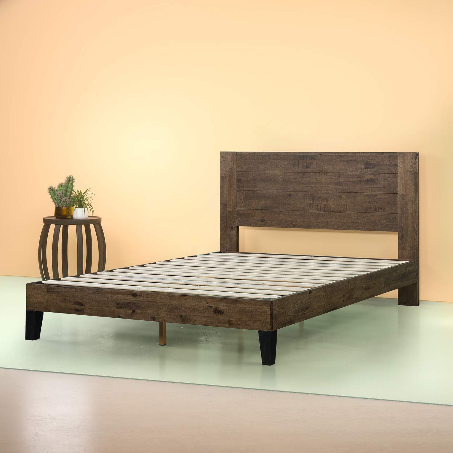 Zinus Tonja Platform Bed, King, Pine, Brown