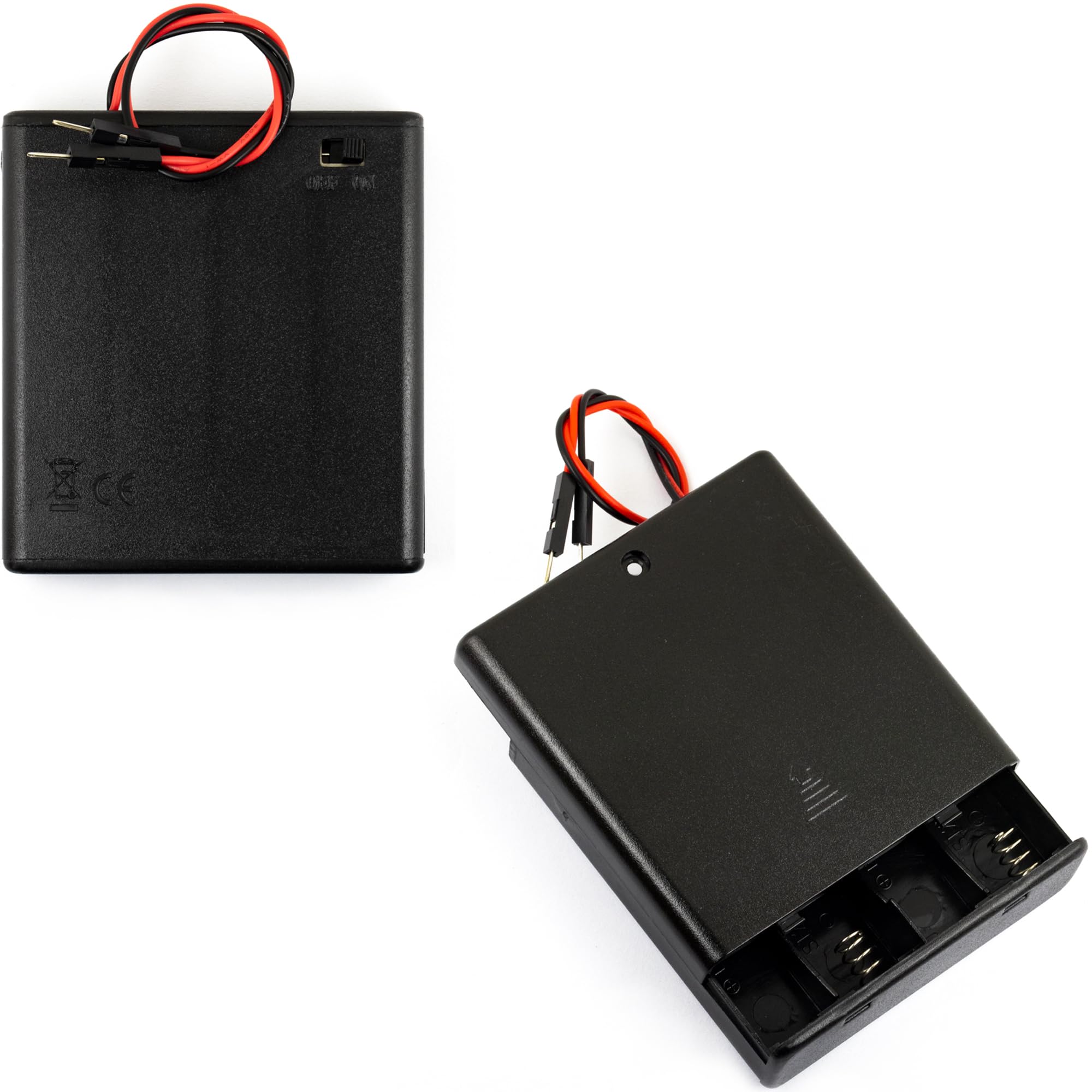 jujinglobal 2pcs Battery Holder Box Case 4 x AA 1.5V (Total: 6V) with On Off Switch 2 Leads 2.54mm Male Pin Header Connector Plastic ABS Cell Storage Box for Electronic DIY