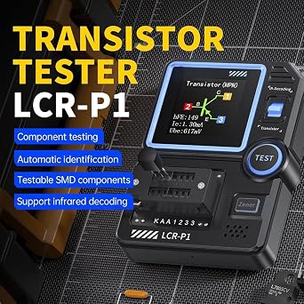 LCR-P1 Professional Transistor Tester with Anti-Burn for PROTECTION | Capacitor/Resistance Meter | Data Export | Replaceable Test Boards | 1.44 Color Screen for Diodes, MOSFET, IGBT, Zener Analysis