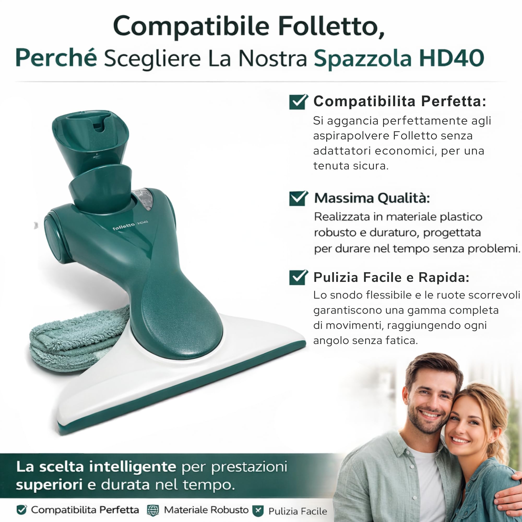 Spazzola Folletto HD40 100% COMPATIBILE - COMPRESO DI 6 PROFUMINI e 1 GRIGLIA MOTORE per Aspirapolvere VK140, Ricambio Alta Qualità per Tutti i Pavimenti