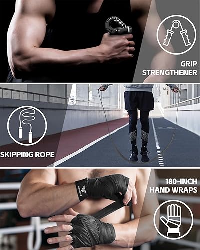 Miniatura 6 de Saco de boxeo para adultos, juego de bolsa de boxeo pesada de poliuretano de 4 pies, guantes de 12 onzas para MMA Muay Thai Kickboxing,