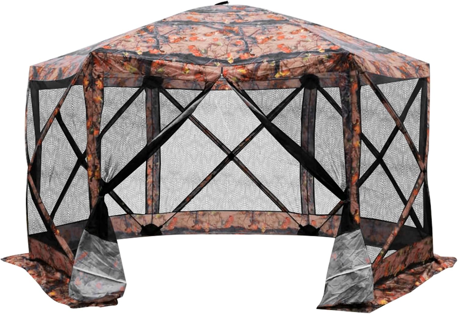 Outsunny 12’ x 12’ 6-Sided Hexagon Hub Gazebo Screen Tent with Mesh Netting Walls & Shaded Interior, Flower Pattern