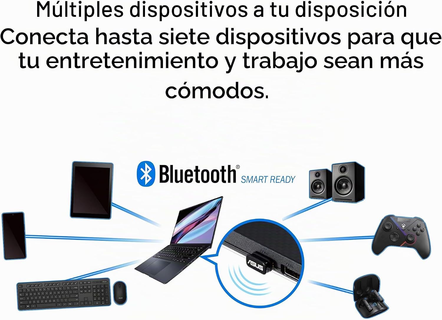 ASUS USB-BT540 – Adaptador Bluetooth 5.4, hasta 7 Dispositivos, Ultracompacto, EDR y BLE, LE Audio, Compatible con Windows 11/10/8.1 y Linux para Ordenadores de sobremesa y portátiles 5