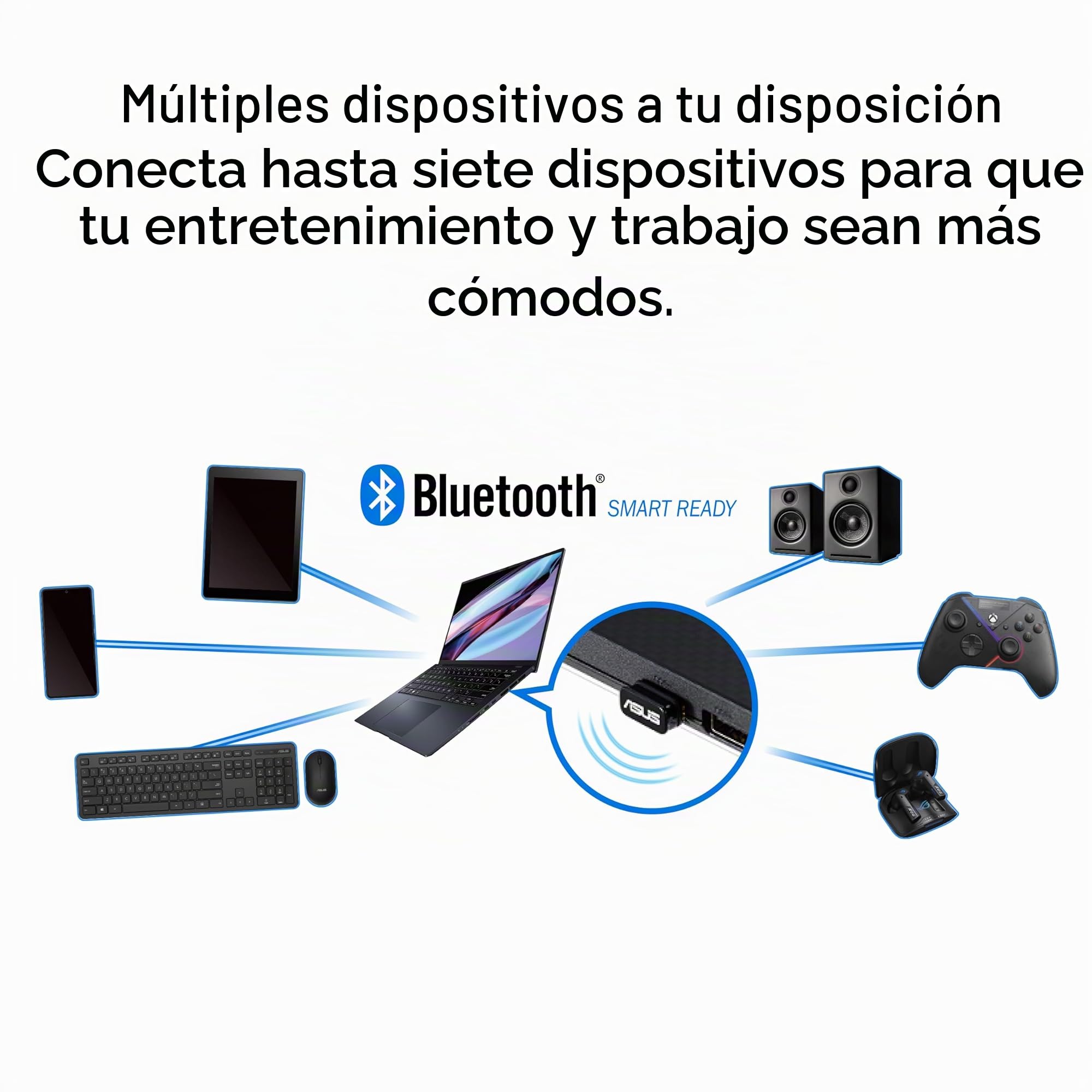 ASUS USB-BT540 - Adaptador Bluetooth 5.4, hasta 7 Dispositivos, Ultracompacto, EDR y BLE, LE Audio, Compatible con Windows 11/10/8.1 y Linux para Ordenadores de sobremesa y portátiles
