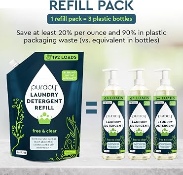 Puracy Laundry Detergent Refill - Enzyme-Powered Liquid Detergent Concentrate, (Free & Clear, 192 Loads) and Natural Dishwasher Pods - Non Toxic Dishwasher Detergent (Citrus Skies, 18 Loads)