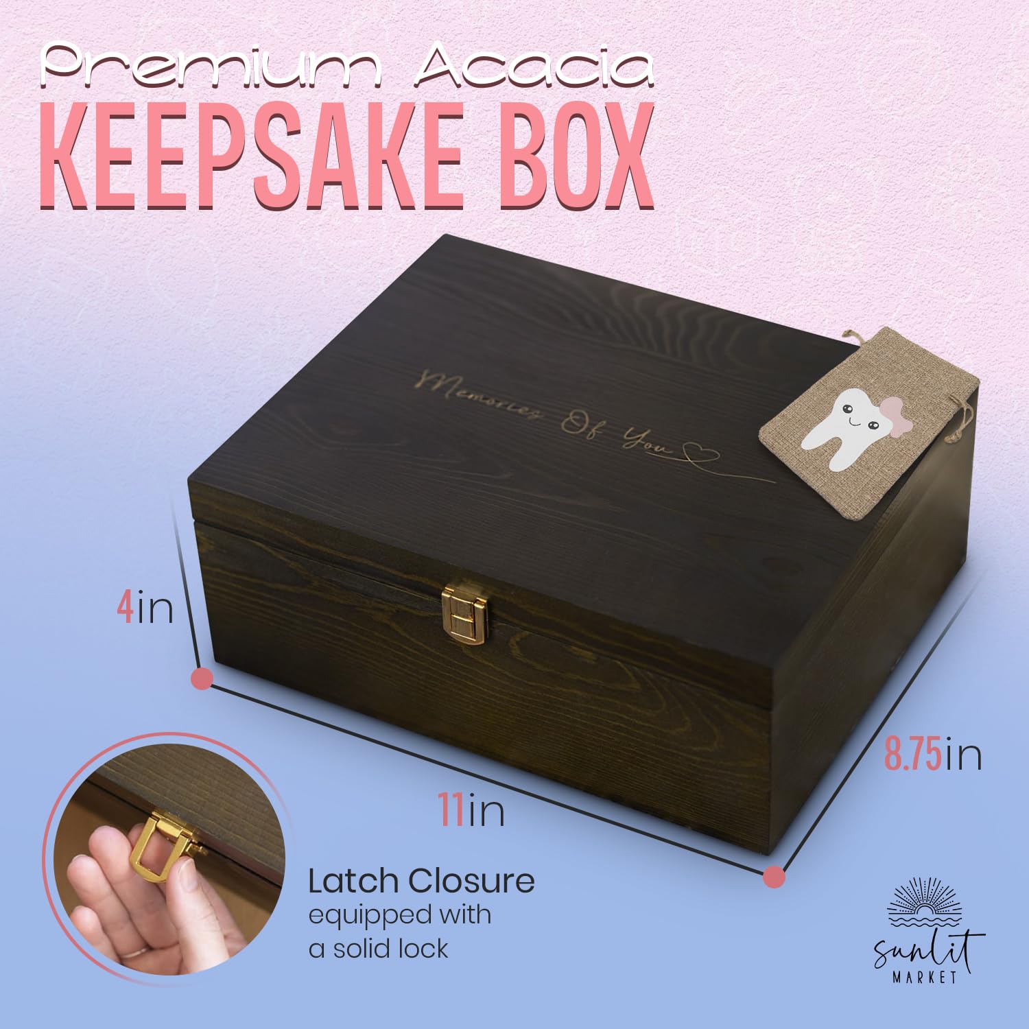 Caja de recuerdos de madera para bebé con bolsa para dientes de hada, caja de recuerdos para recién nacidos con cerradura resistente, caja de almacenamiento de recuerdos de bebé atemporal, caja de