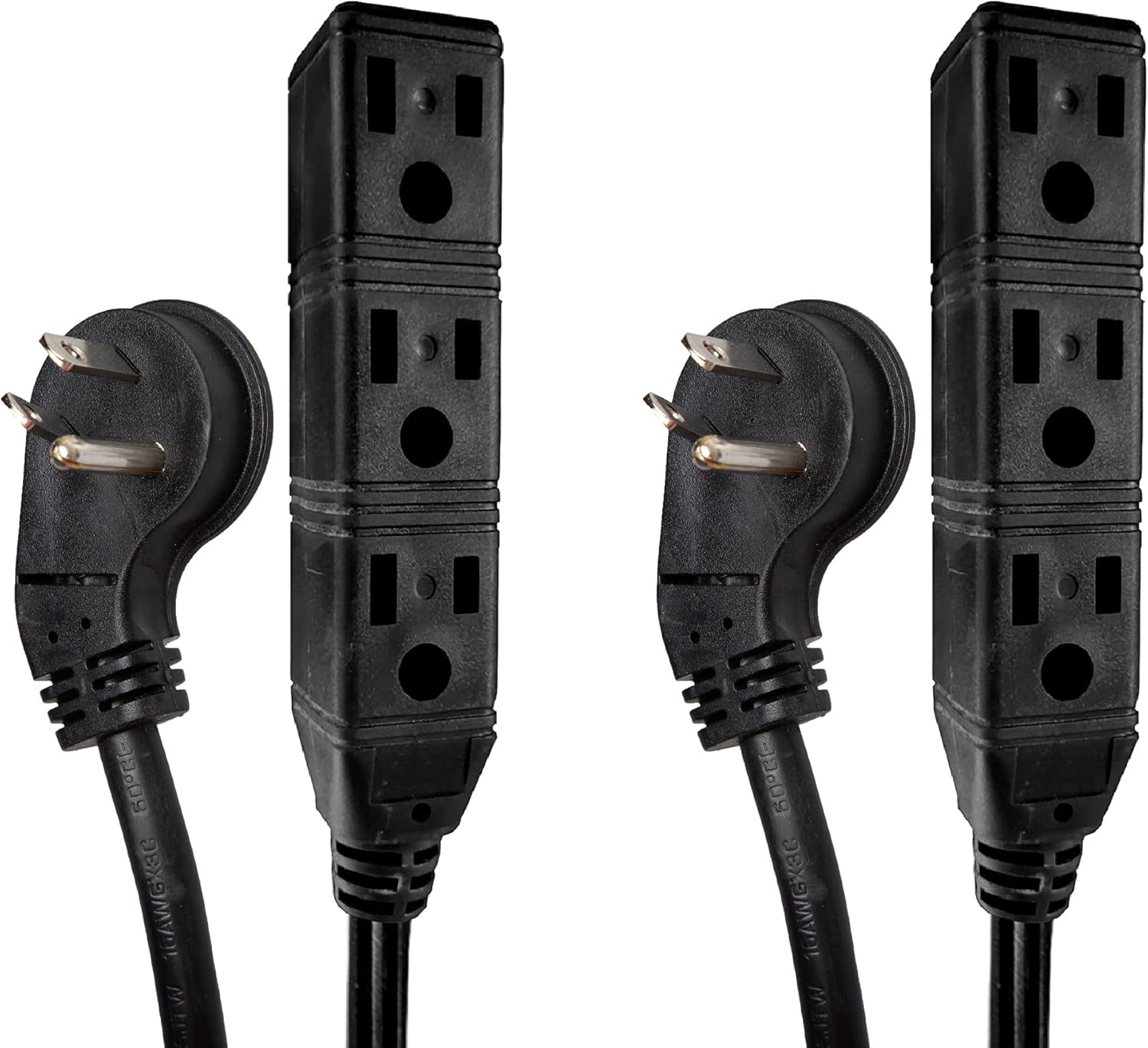 Iron Cable 3 Ft Flat Plug Extension Cord 3 Outlets, 2 Pack, Power