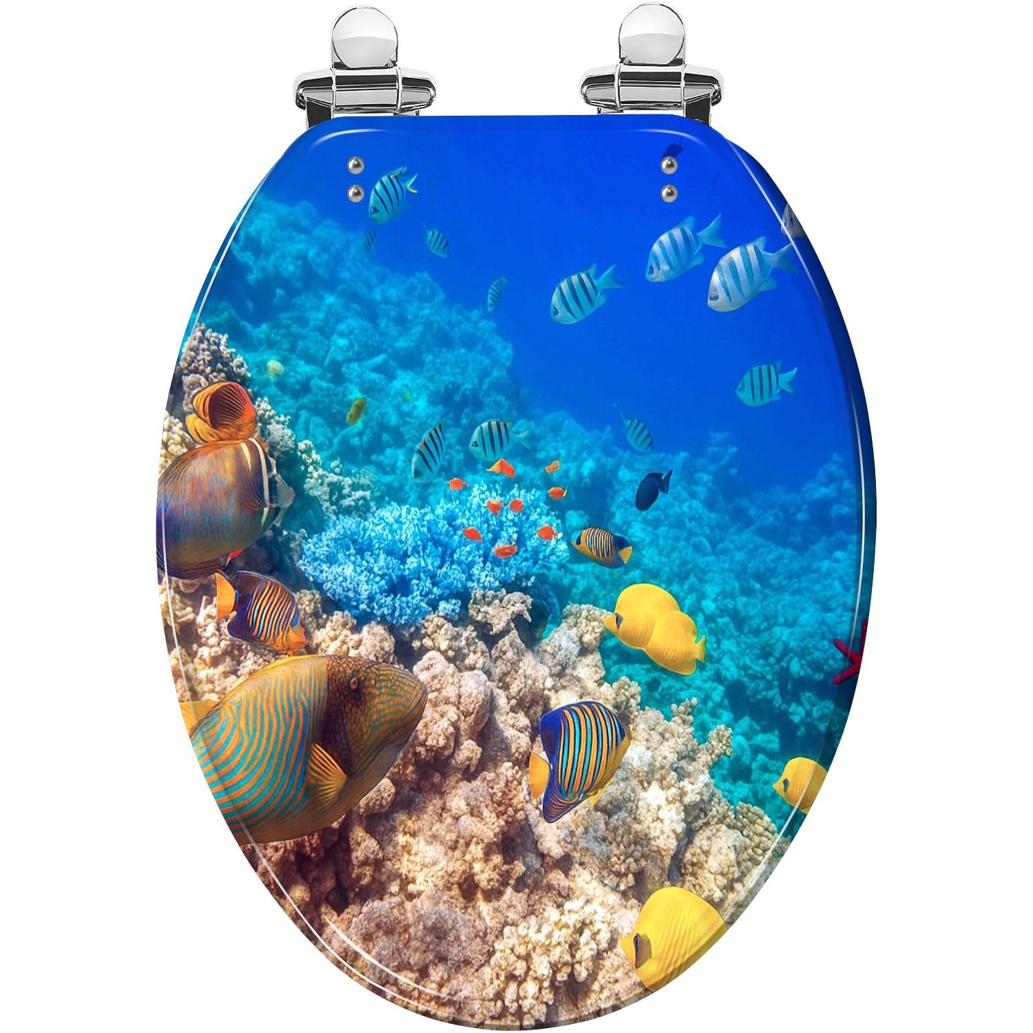 Resin Elongated Toilet Seat with Slow-Close Lid and Quick-Release Hinges(Multi9,18.5x14.5)