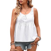 Oymyakon Womens Peplum Babydoll Tank Tops Summer Cotton Sleeveless Pleated Scoop Neck Blouses Flowy Tie Front Tee Shirts