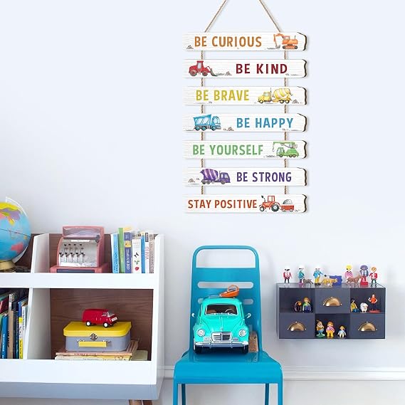 Construction Vehicles Motivational Digger Signs Truck Boys Room