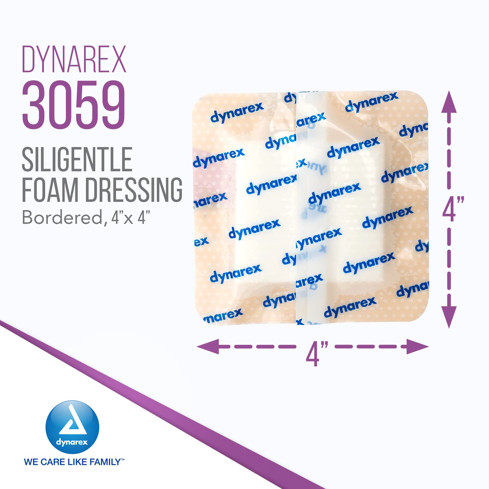 Dynarex SiliGentle Foam Dressings, Advanced Wound Care, Waterproof and Absorbent, 4” x 4” Foam Pad Dressing with Silicone Layer, 1 Box of 10 Adhesive Silicone Foam Dressings