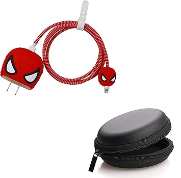 CERLINK Charger Cable Protector for Apple 18W 20W Chargers with Earphone Case Cover, 3D Cute iPhone Case Covers Compatible with Apple 18W/20W Chargers (Spiderman with Case)